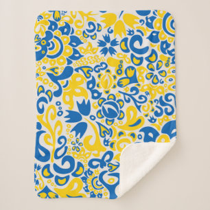 Folklore pattern with Ukrainian flag colours Sherpa Blanket