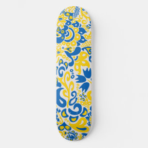 Folklore pattern with Ukrainian flag colours  Skateboard