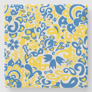 Folklore pattern with Ukrainian flag colours Stone Coaster