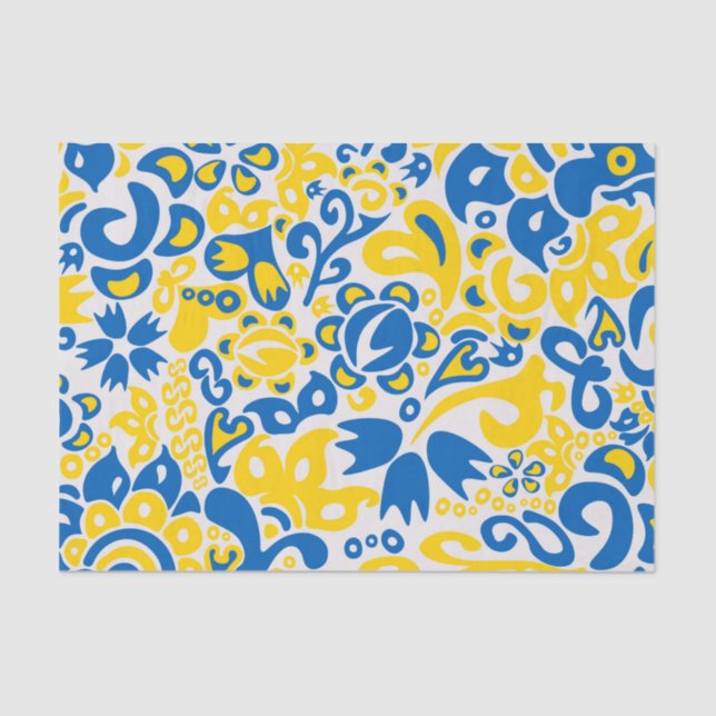 Folklore pattern with Ukrainian flag colours   Tissue Paper (Front)