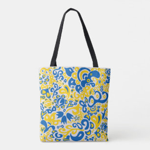 Folklore pattern with Ukrainian flag colours Tote Bag