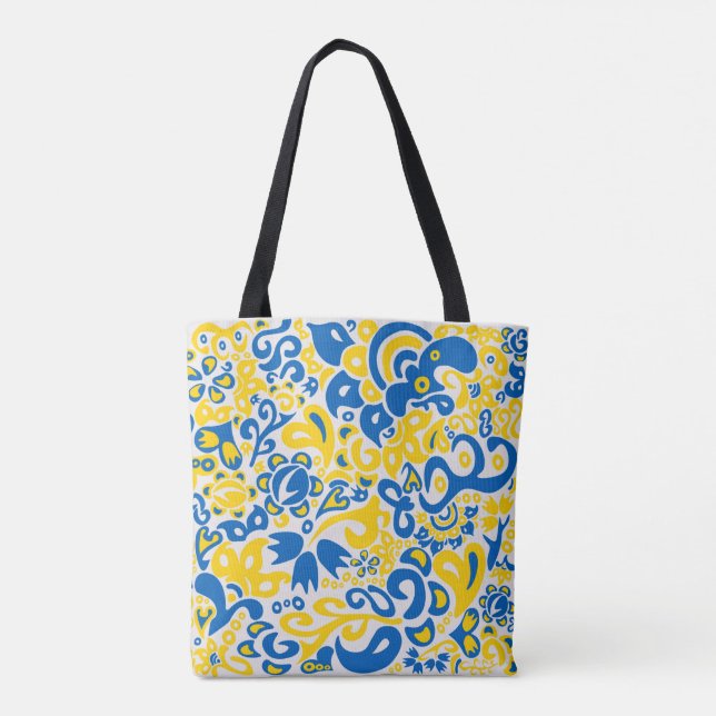 Folklore pattern with Ukrainian flag colours  Tote Bag (Back)