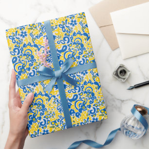 Folklore pattern with Ukrainian flag colours Wrapping Paper