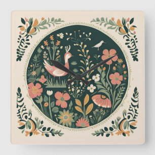 Folklore Spring Square Wall Clock