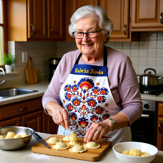 Folklore with blue and orange apron