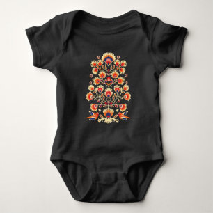 💙💛🧡Folklore with yellow flowers and birds Baby Bodysuit