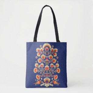 💙💛🧡Folklore with yellow flowers and birds Tote Bag