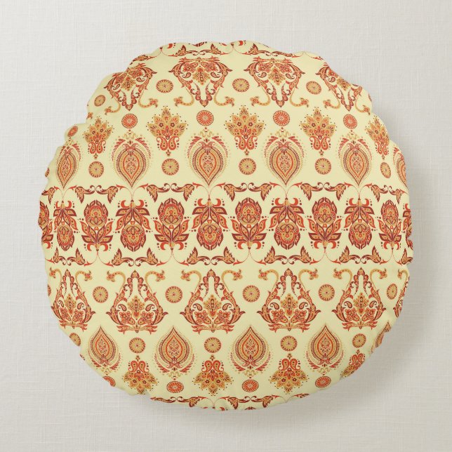 Folkloric Batik Floral Ethnic Pattern Round Cushion (Front)