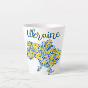 Folkloric pattern and Ukraine typography Latte Mug