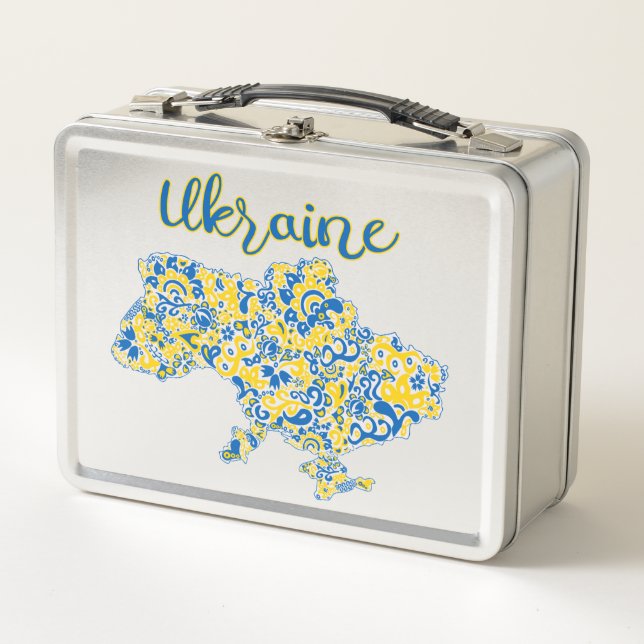 Folkloric pattern and Ukraine typography   Metal L Lunch Box (Front)