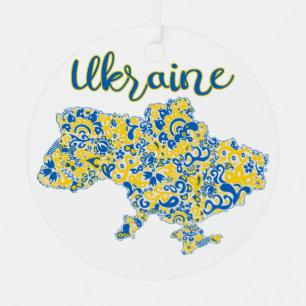 Folkloric pattern and Ukraine typography Metal Tree Decoration