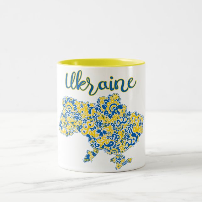 Folkloric pattern and Ukraine typography   Two-Tone Coffee Mug (Center)