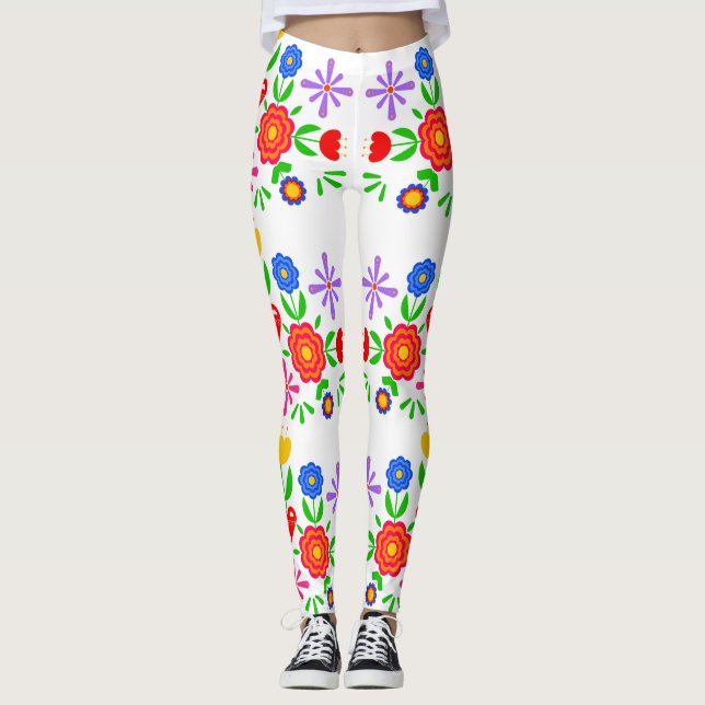 Folkloristic patterns flowers leggings (Front)