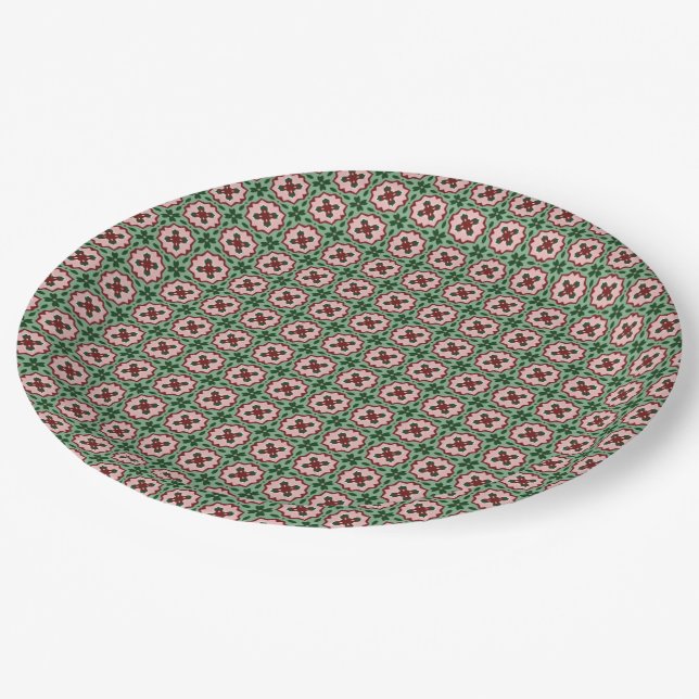 Folksy Bohemian Eclectic Retro Christmas Pattern Paper Plate (Angled)