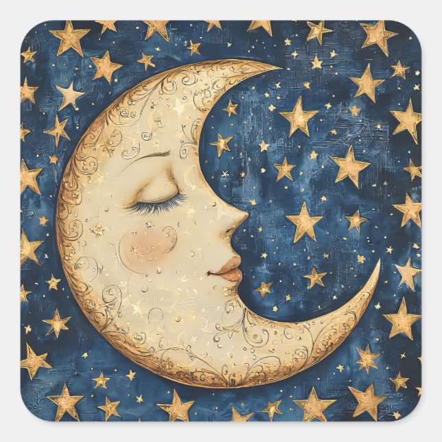 Folksy Celestial Moon  Square Sticker (Front)