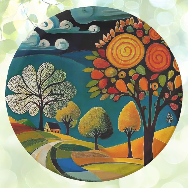 Folksy Country Scene  Paper Plate (Creator Uploaded)