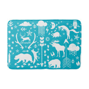 Folksy Forest Adventure Bear Fox Deer Boys Room Bath Mat