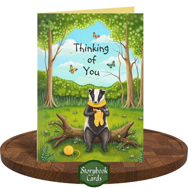 Folksy Forest Badger Crochet Sock Thinking of You  Card (Creator Uploaded)