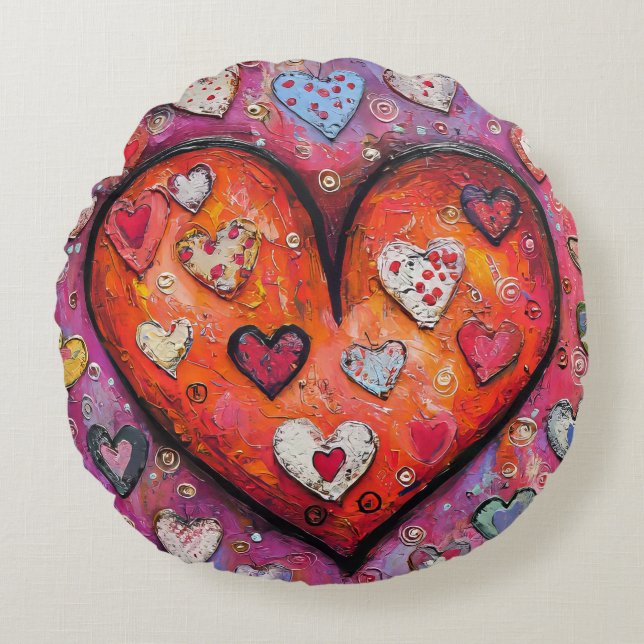 Folksy Hearts  Round Cushion (Front)