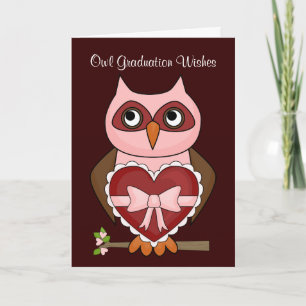 Folksy Owl Grad - Red Heart Card