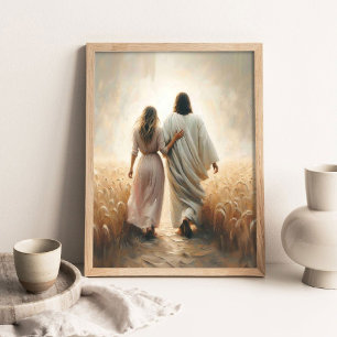 Follow Him, Christian Painting, Jesus and Woman, Poster