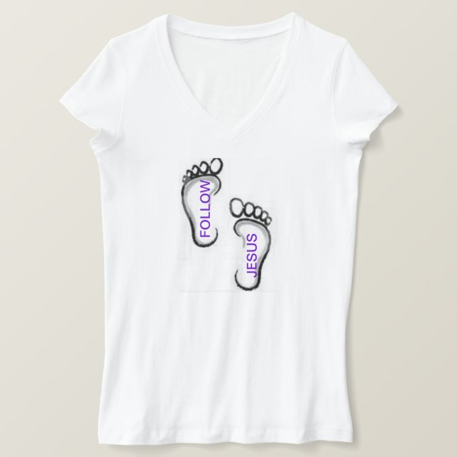 FOLLOW JESUS TEE SHIRT FOOTPRINTS (Design Front)