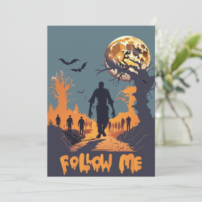 "Follow Me" Group Of Zombies Heading For Party Invitation (Standing Front)