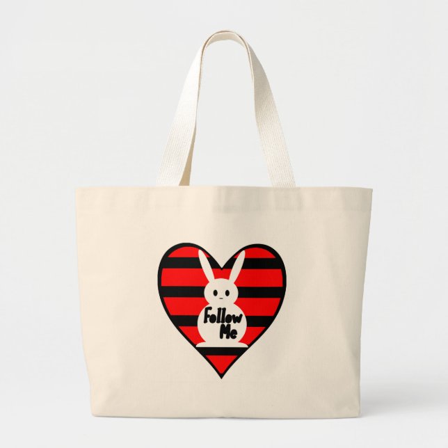 Follow Me White Rabbit Large Tote Bag (Front)