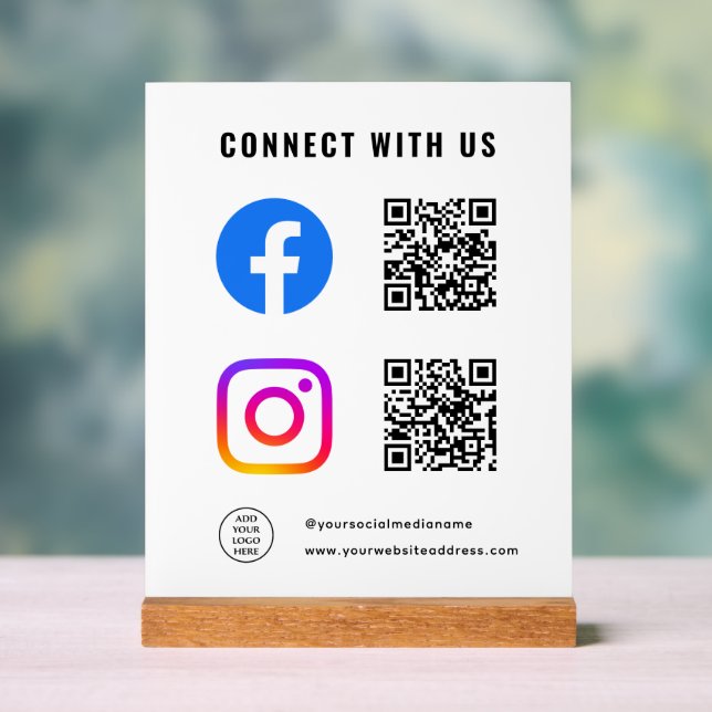 Follow Scan Connect With Us QR Code Logo Here Acrylic Sign (Neutral)
