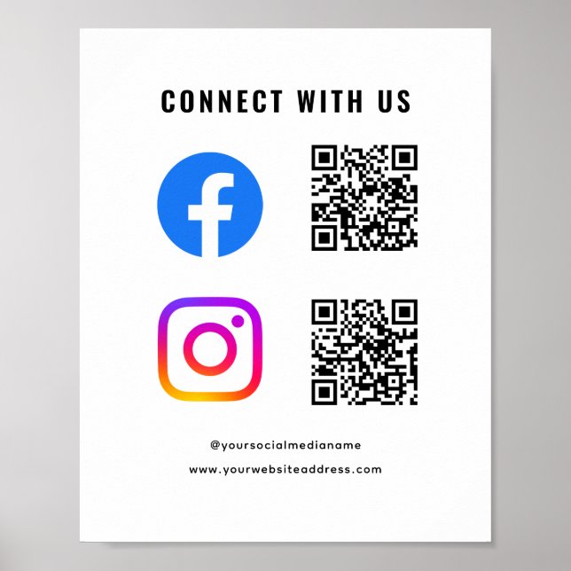 Follow Scan Connect With Us QR Code Social Media Poster (Front)