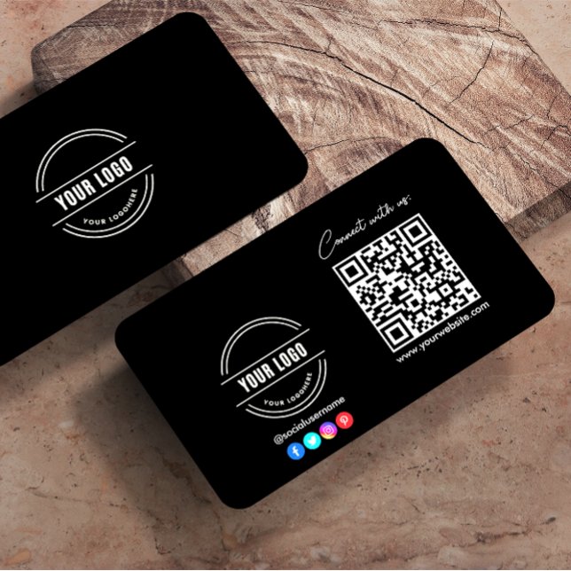Follow Scan To Connect With Us QR Code Black White Calling Card (Creator Uploaded)
