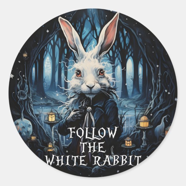 Follow the White Rabbit Alice in Wonderland Classic Round Sticker (Front)