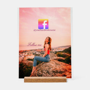 follow us facebook username social media photo acrylic sign