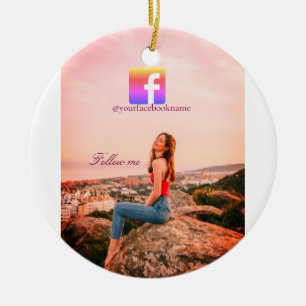 follow us facebook username social media photo  ceramic tree decoration