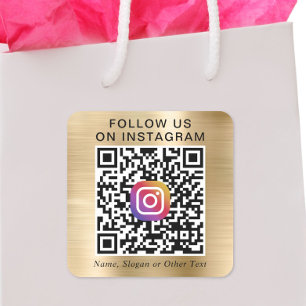 Follow Us On Instagram QR Code Gold Promotional Square Sticker