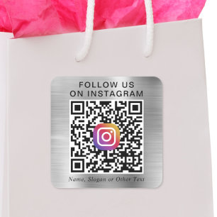 Follow Us On Instagram QR Code Silver Promotional Square Sticker