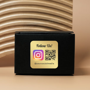 Follow Us On Instagram Social Media QR Code Simple Square Sticker
