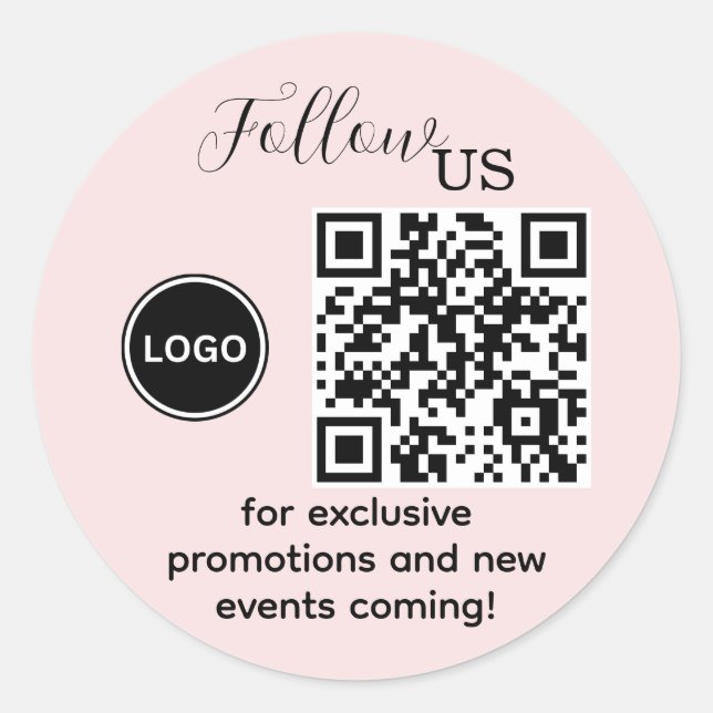 Follow Us Pink Blush Classic Round Sticker (Front)