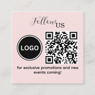 Follow Us Pink Blush Square Business Card