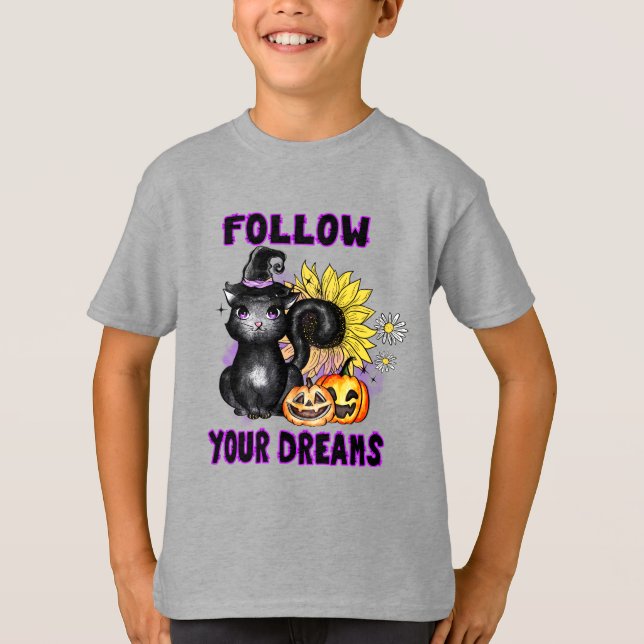 Follow Your Dreams - Black Cat Jack-O-Lantern T-Shirt (Front)