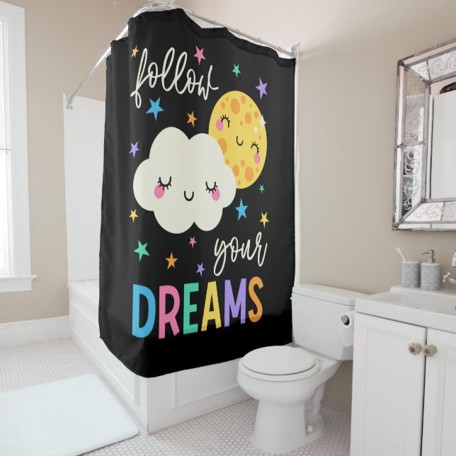 Follow Your Dreams | Cloud & Moon Shower Curtain (In Situ)