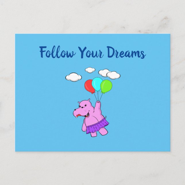 Follow Your Dreams Cute Flying Hippo Postcard (Front)