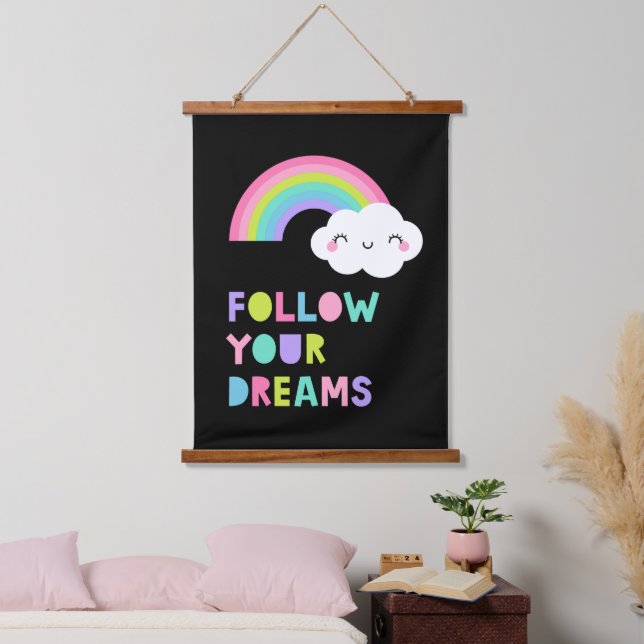 Follow Your Dreams Cute Rainbow Cloud Hanging Tapestry (Bedroom)