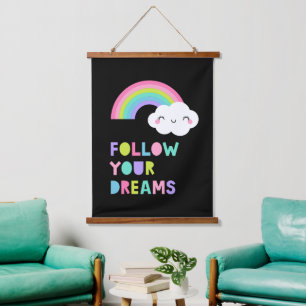 Follow Your Dreams Cute Rainbow Cloud Hanging Tapestry