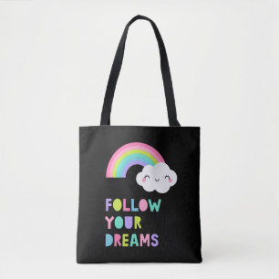 Follow Your Dreams Cute Rainbow Cloud Tote Bag