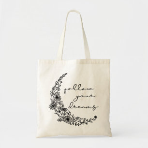 Follow Your Dreams Floral Moon Tote Bag