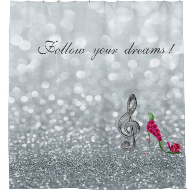 Follow your dreams, Glittery, Heels,Violine Key Shower Curtain (Front)