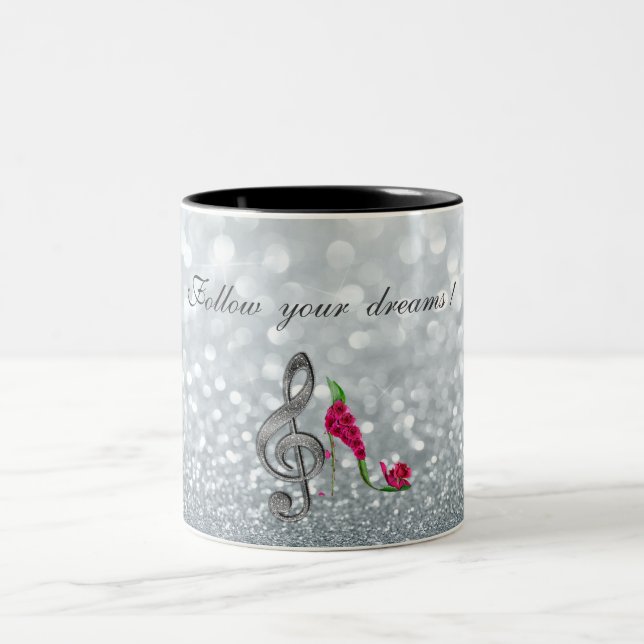 Follow your dreams, Glittery, Heels,Violine Key Two-Tone Coffee Mug (Center)