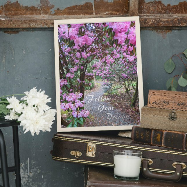 Follow Your Dreams Quote Floral Garden Path Foil Prints (In Situ Framed)