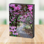 Follow Your Dreams Quote Floral Garden Path Wooden Box Sign<br><div class="desc">Black painted,  wooden box sign designed for hanging or standing that features the photo image of a botanical garden full of beautiful,  pink rhododendron flowers lining a pathway,  along with an inspiring and motivational quote that reads,  "Follow Your Dreams." A lovely decoration for any room!</div>